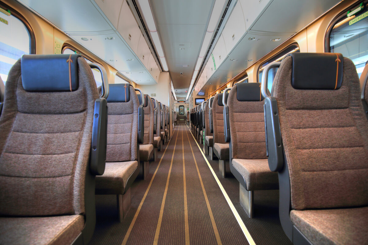 Rail seating and interior furnishings